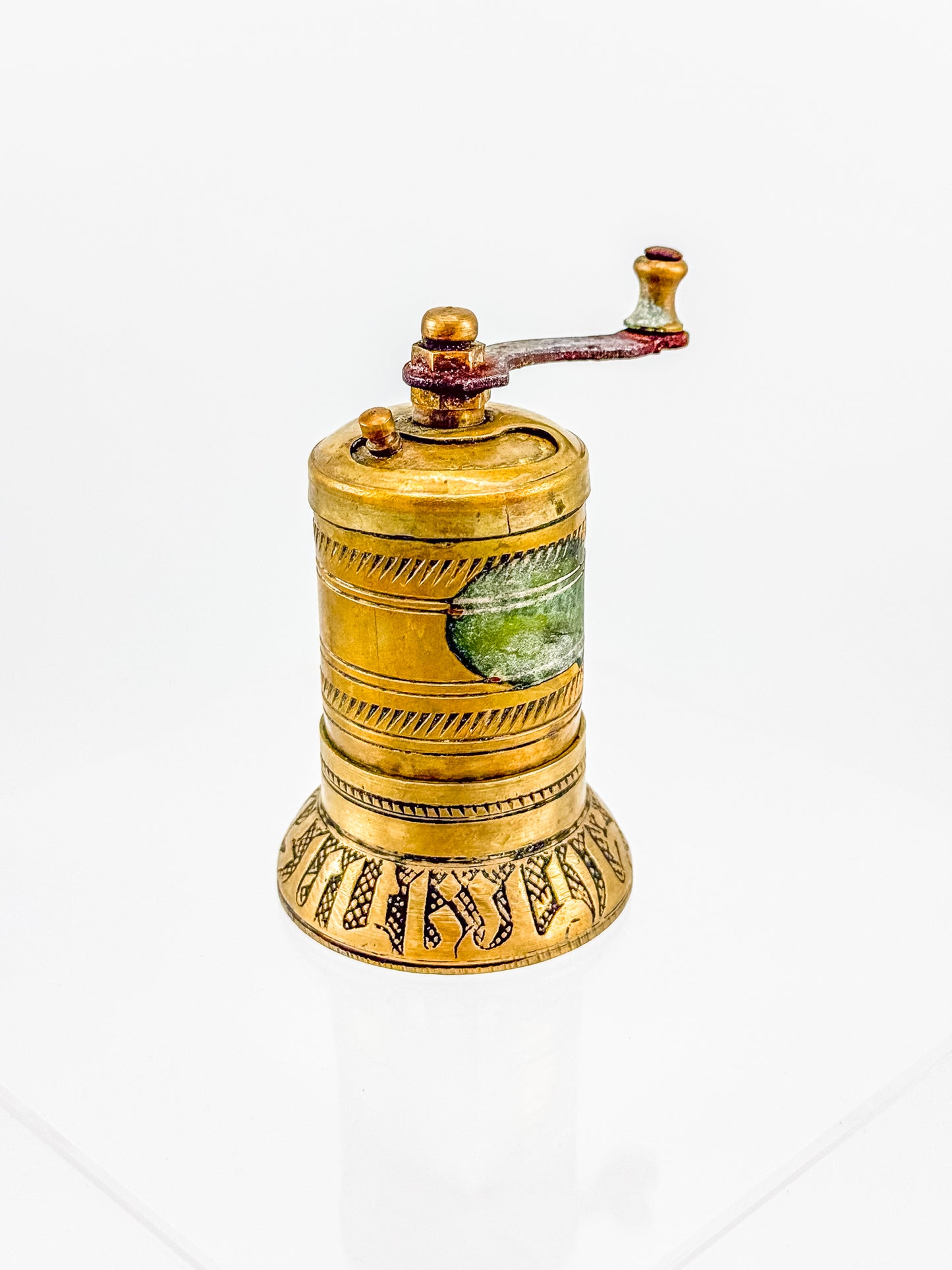 Vintage Turkish Brass Pepper Mill, Ottoman Style Hand Crank Grinder