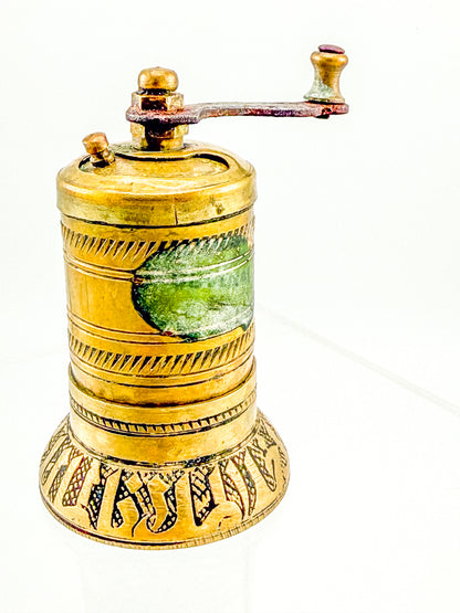Vintage Turkish Brass Pepper Mill, Ottoman Style Hand Crank Grinder