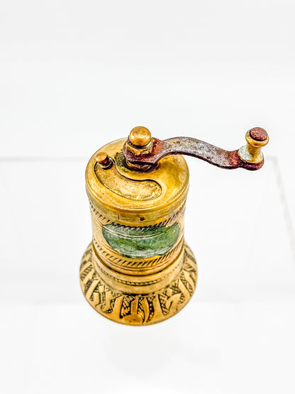 Vintage Turkish Brass Pepper Mill, Ottoman Style Hand Crank Grinder