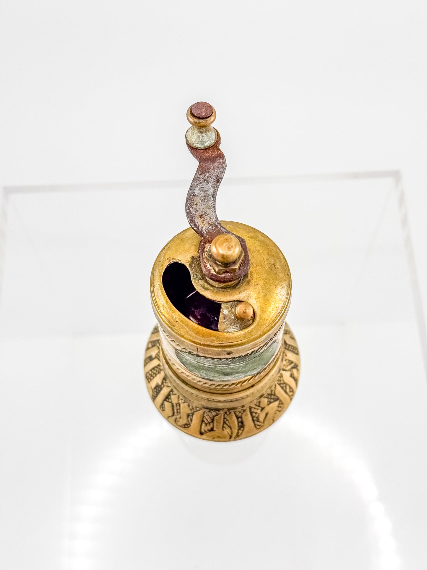 Vintage Turkish Brass Pepper Mill, Ottoman Style Hand Crank Grinder