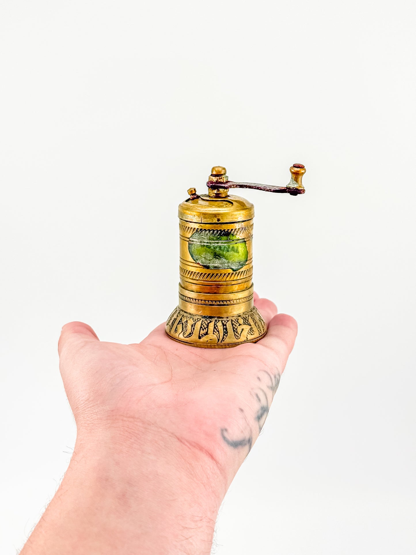 Vintage Turkish Brass Pepper Mill, Ottoman Style Hand Crank Grinder