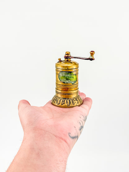 Vintage Turkish Brass Pepper Mill, Ottoman Style Hand Crank Grinder