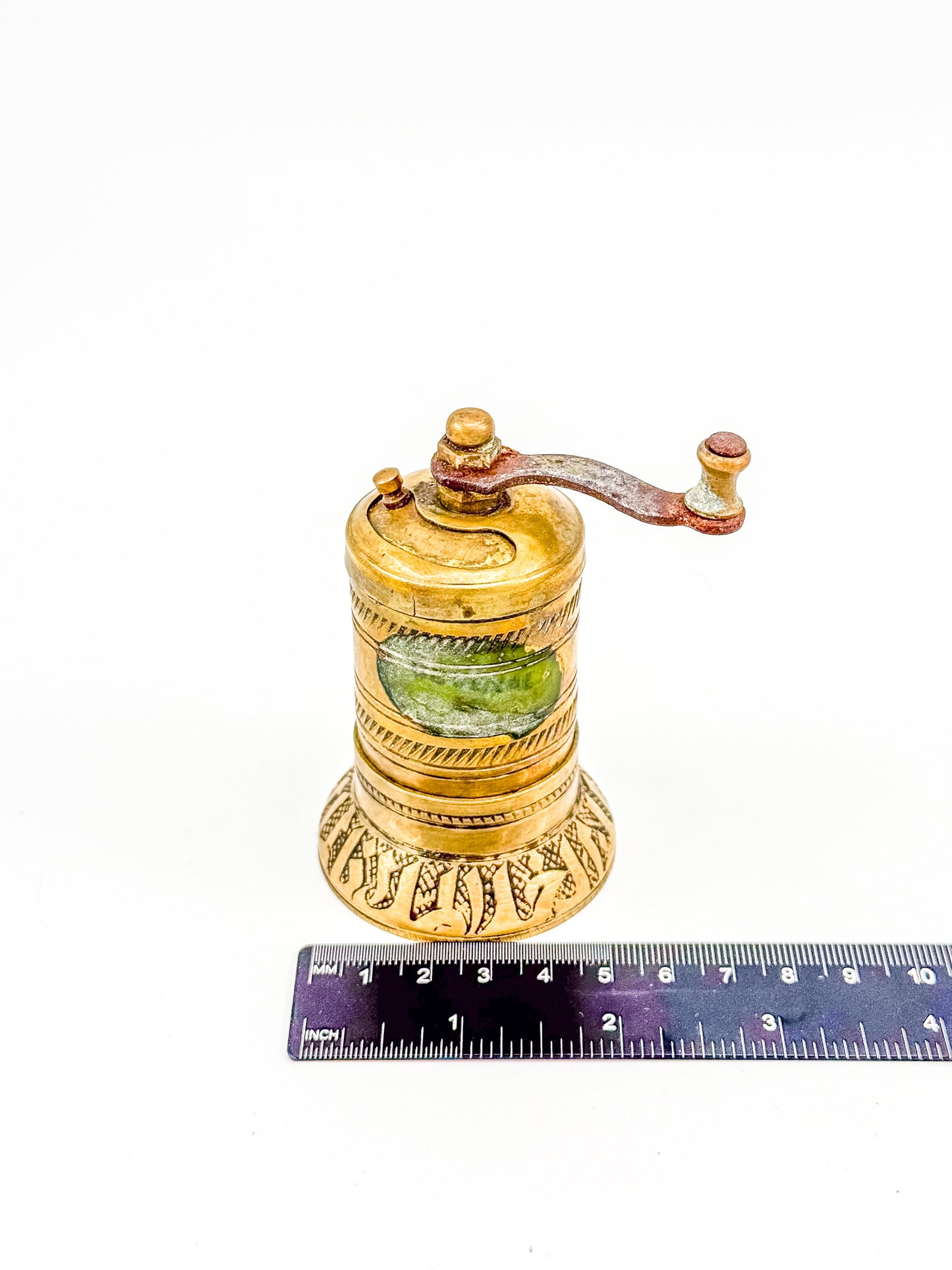 Vintage Turkish Brass Pepper Mill, Ottoman Style Hand Crank Grinder