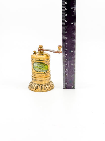 Vintage Turkish Brass Pepper Mill, Ottoman Style Hand Crank Grinder