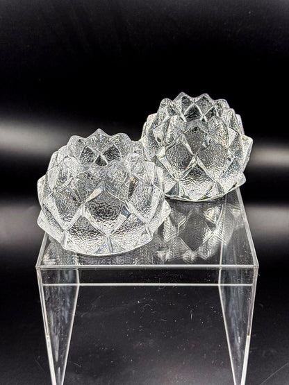 Orrefors Nimbus Artichoke Crystal Votive Holders, Pair of Two, Signed