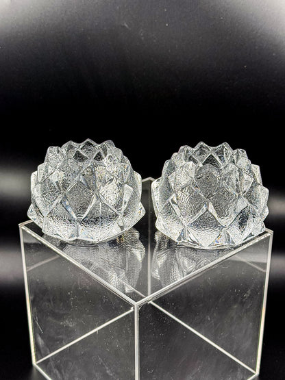 Orrefors Nimbus Artichoke Crystal Votive Holders, Pair of Two, Signed