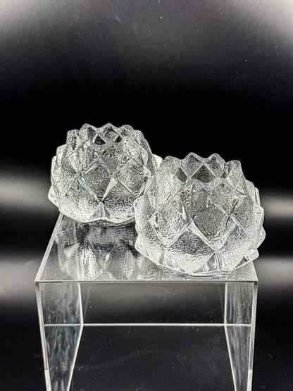 Orrefors Nimbus Artichoke Crystal Votive Holders, Pair of Two, Signed