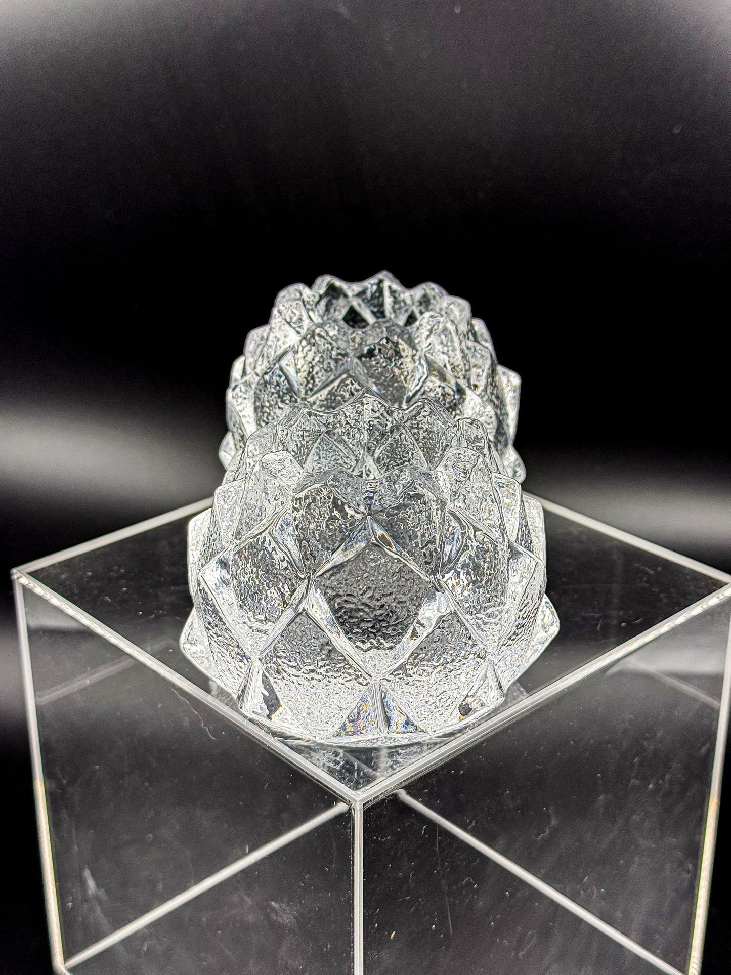 Orrefors Nimbus Artichoke Crystal Votive Holders, Pair of Two, Signed