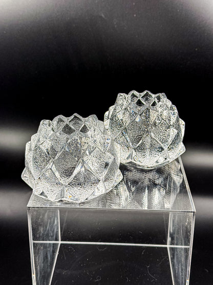 Orrefors Nimbus Artichoke Crystal Votive Holders, Pair of Two, Signed