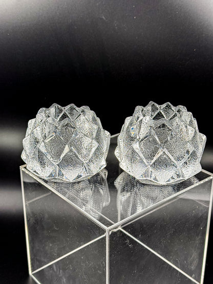 Orrefors Nimbus Artichoke Crystal Votive Holders, Pair of Two, Signed