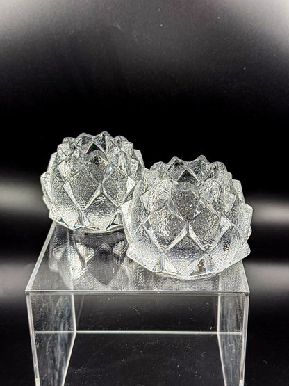 Orrefors Nimbus Artichoke Crystal Votive Holders, Pair of Two, Signed