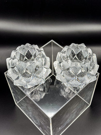 Orrefors Nimbus Artichoke Crystal Votive Holders, Pair of Two, Signed