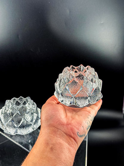 Orrefors Nimbus Artichoke Crystal Votive Holders, Pair of Two, Signed