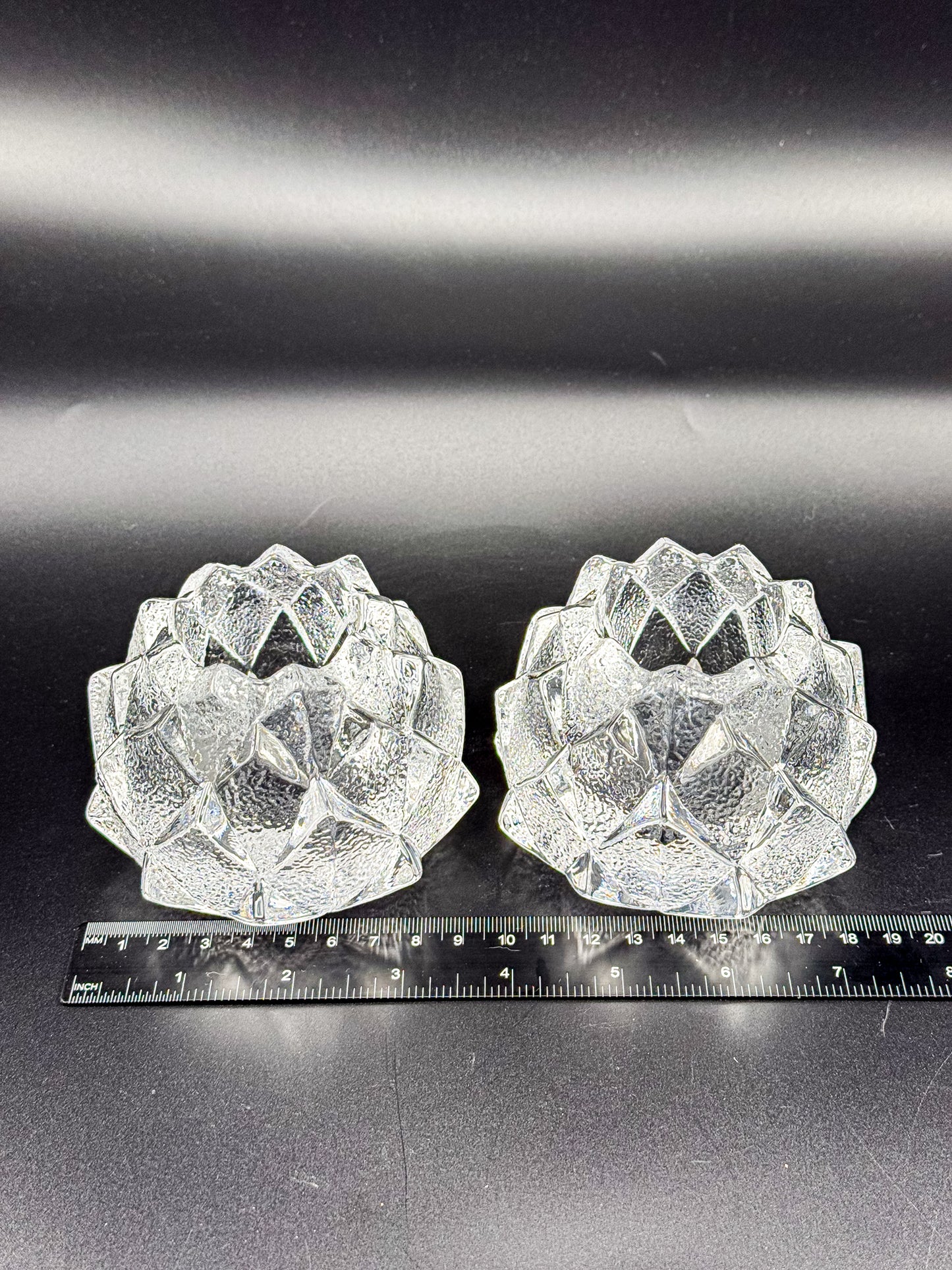 Orrefors Nimbus Artichoke Crystal Votive Holders, Pair of Two, Signed