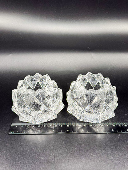 Orrefors Nimbus Artichoke Crystal Votive Holders, Pair of Two, Signed