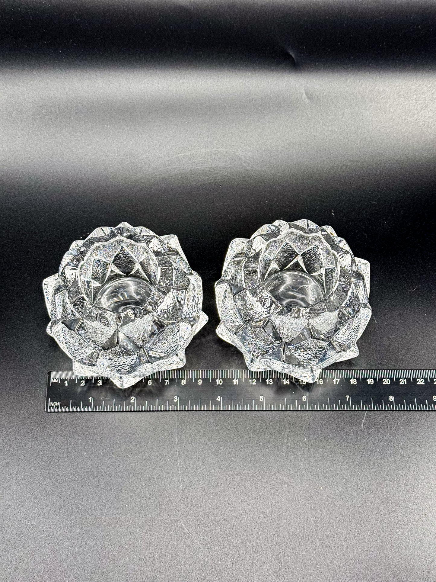 Orrefors Nimbus Artichoke Crystal Votive Holders, Pair of Two, Signed