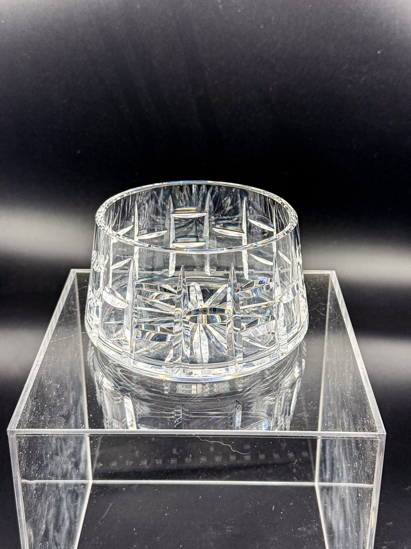 Vintage Waterford Crystal Cut Bowl with Starburst Base and Panel Cuts, Signed