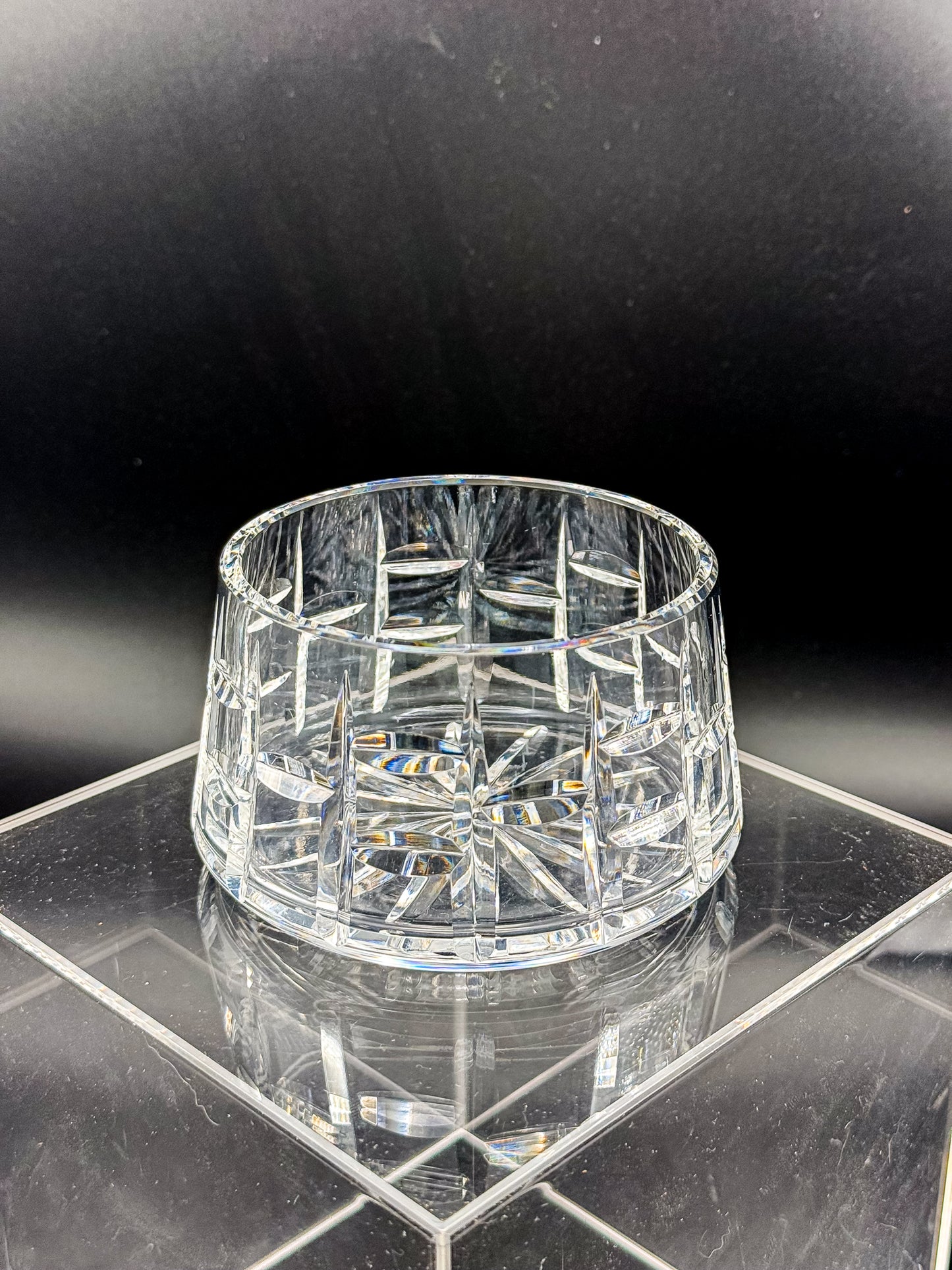 Vintage Waterford Crystal Cut Bowl with Starburst Base and Panel Cuts, Signed