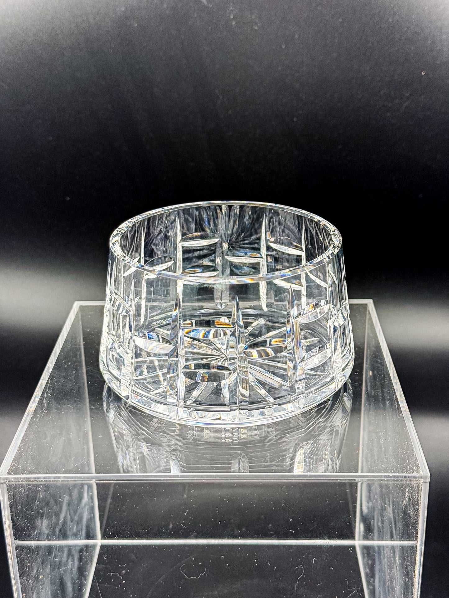Vintage Waterford Crystal Cut Bowl with Starburst Base and Panel Cuts, Signed