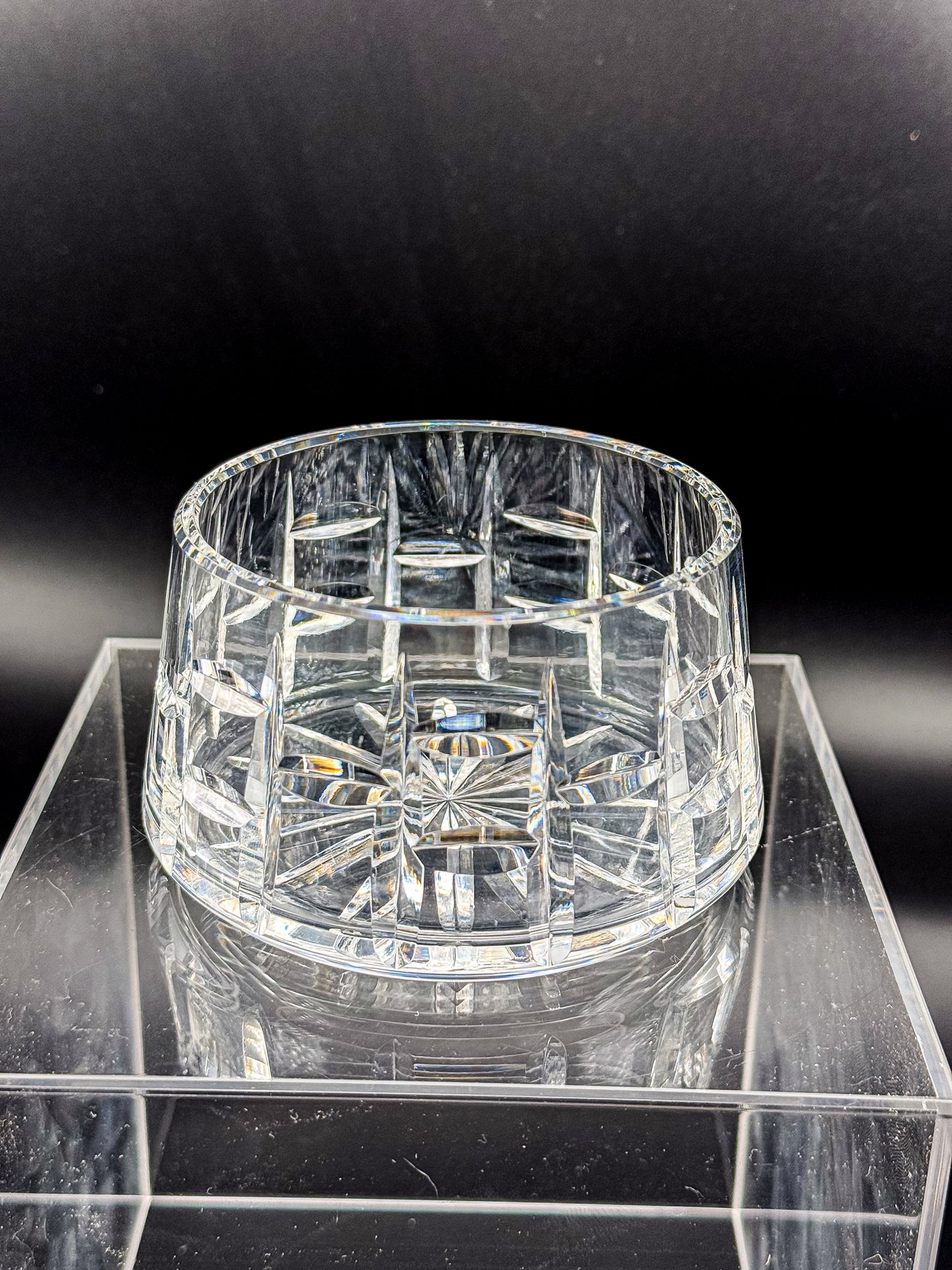 Vintage Waterford Crystal Cut Bowl with Starburst Base and Panel Cuts, Signed