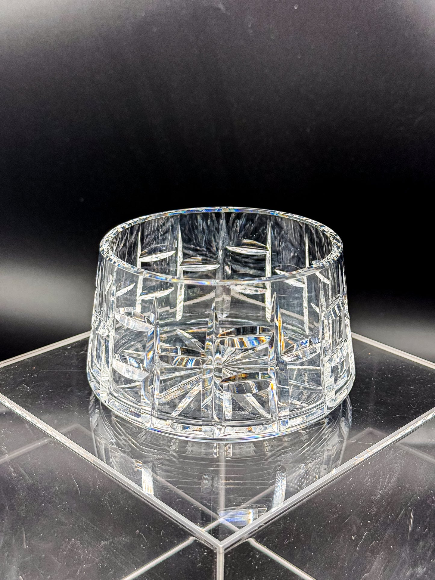 Vintage Waterford Crystal Cut Bowl with Starburst Base and Panel Cuts, Signed