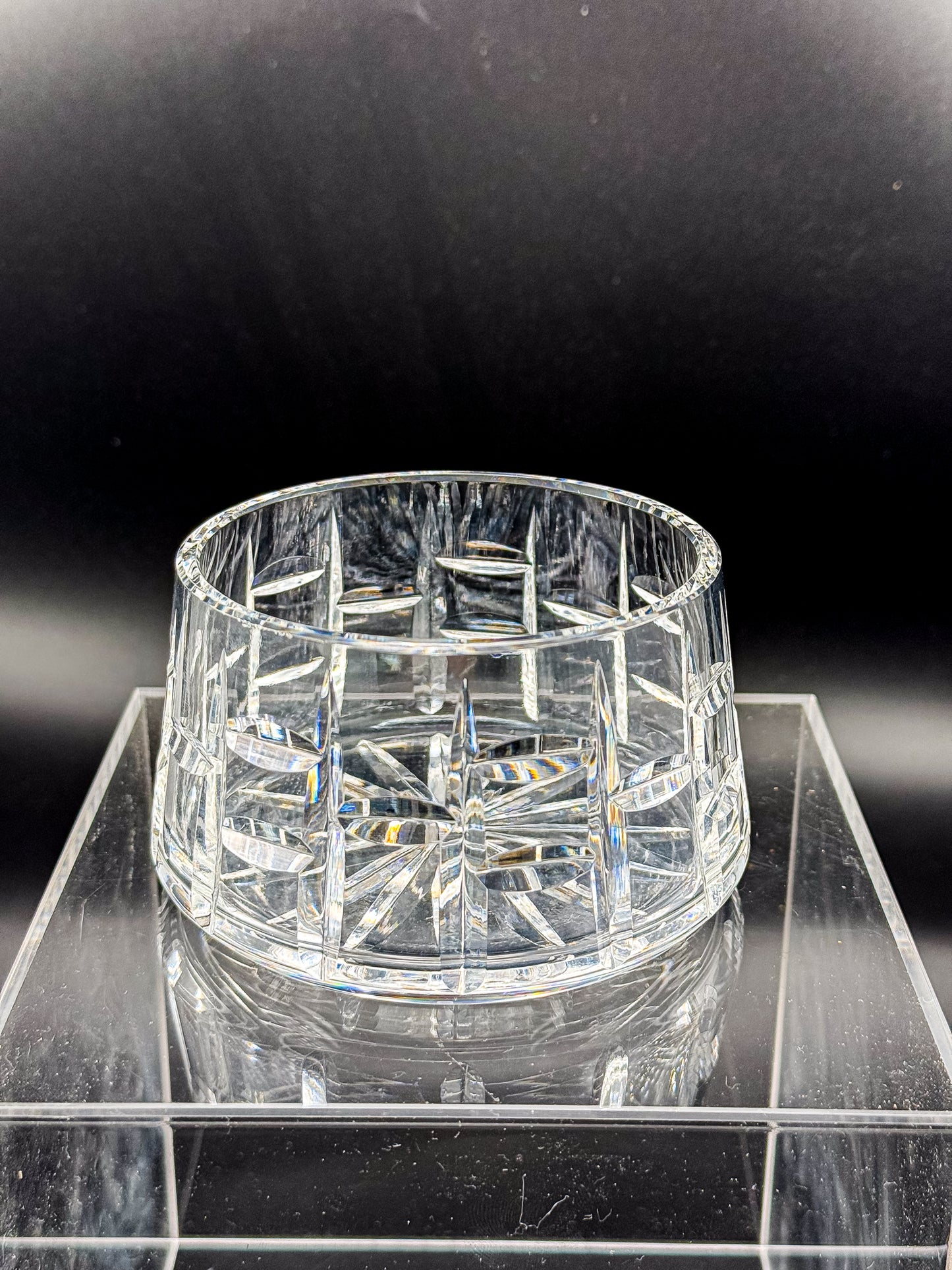 Vintage Waterford Crystal Cut Bowl with Starburst Base and Panel Cuts, Signed