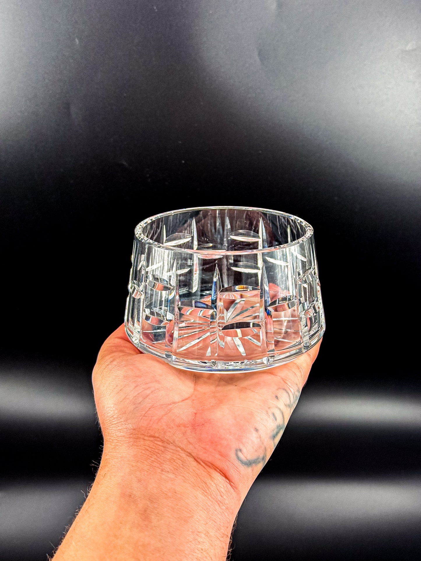 Vintage Waterford Crystal Cut Bowl with Starburst Base and Panel Cuts, Signed