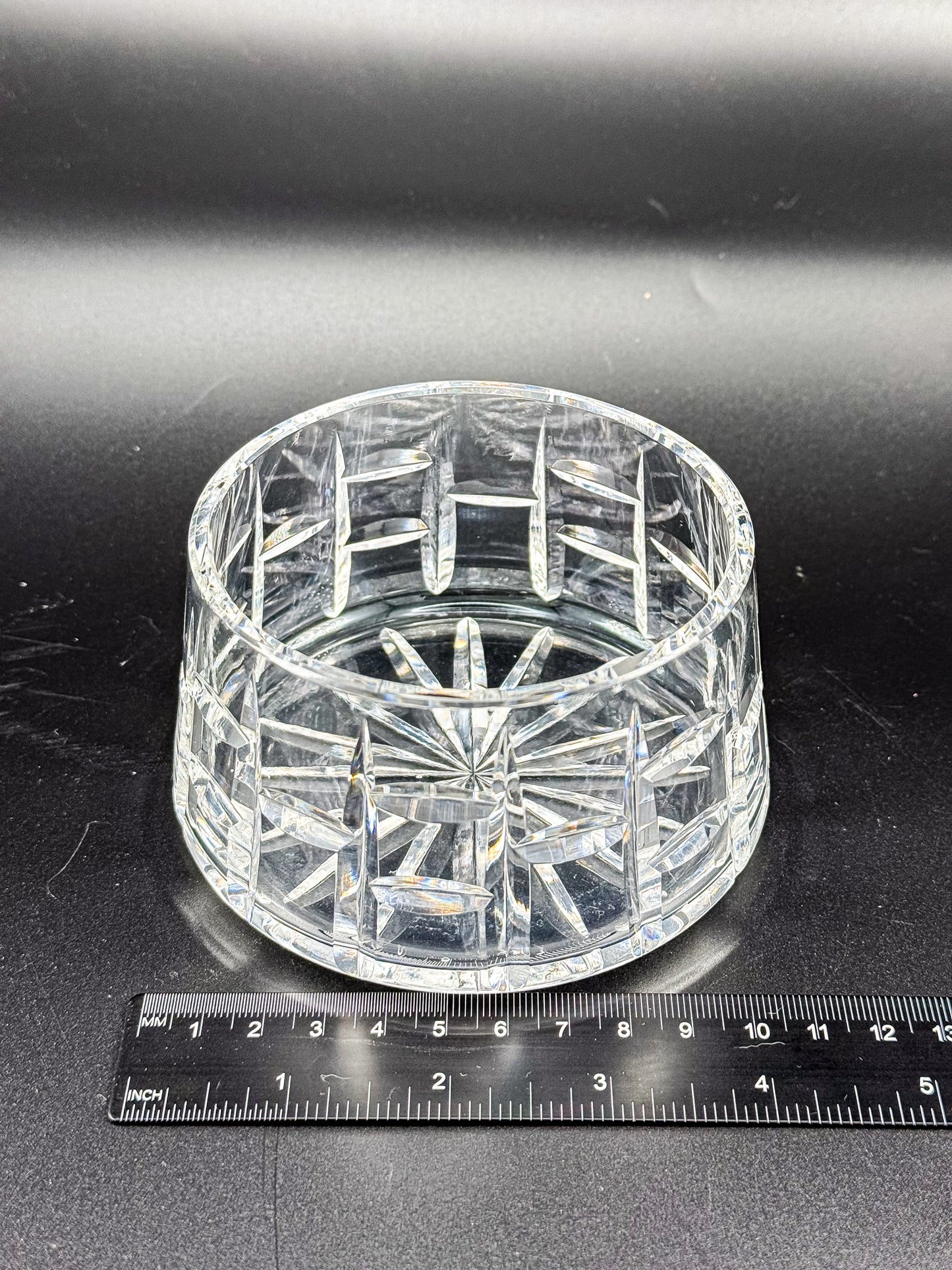Vintage Waterford Crystal Cut Bowl with Starburst Base and Panel Cuts, Signed