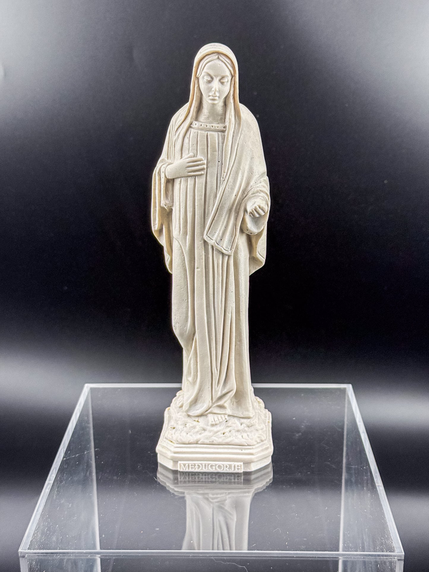 Vintage Our Lady of Medjugorje Ivory Resin Statue, Virgin Mary Figurine