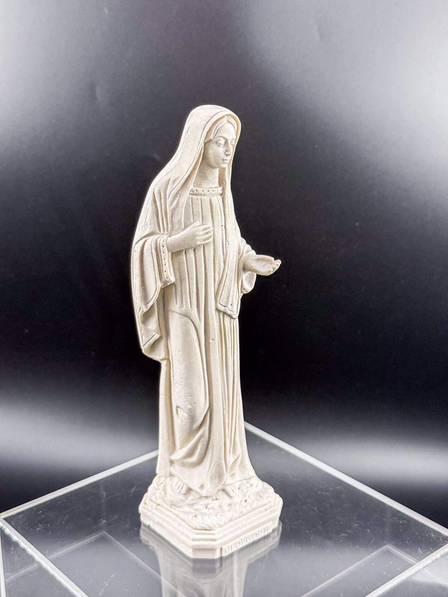 Vintage Our Lady of Medjugorje Ivory Resin Statue, Virgin Mary Figurine