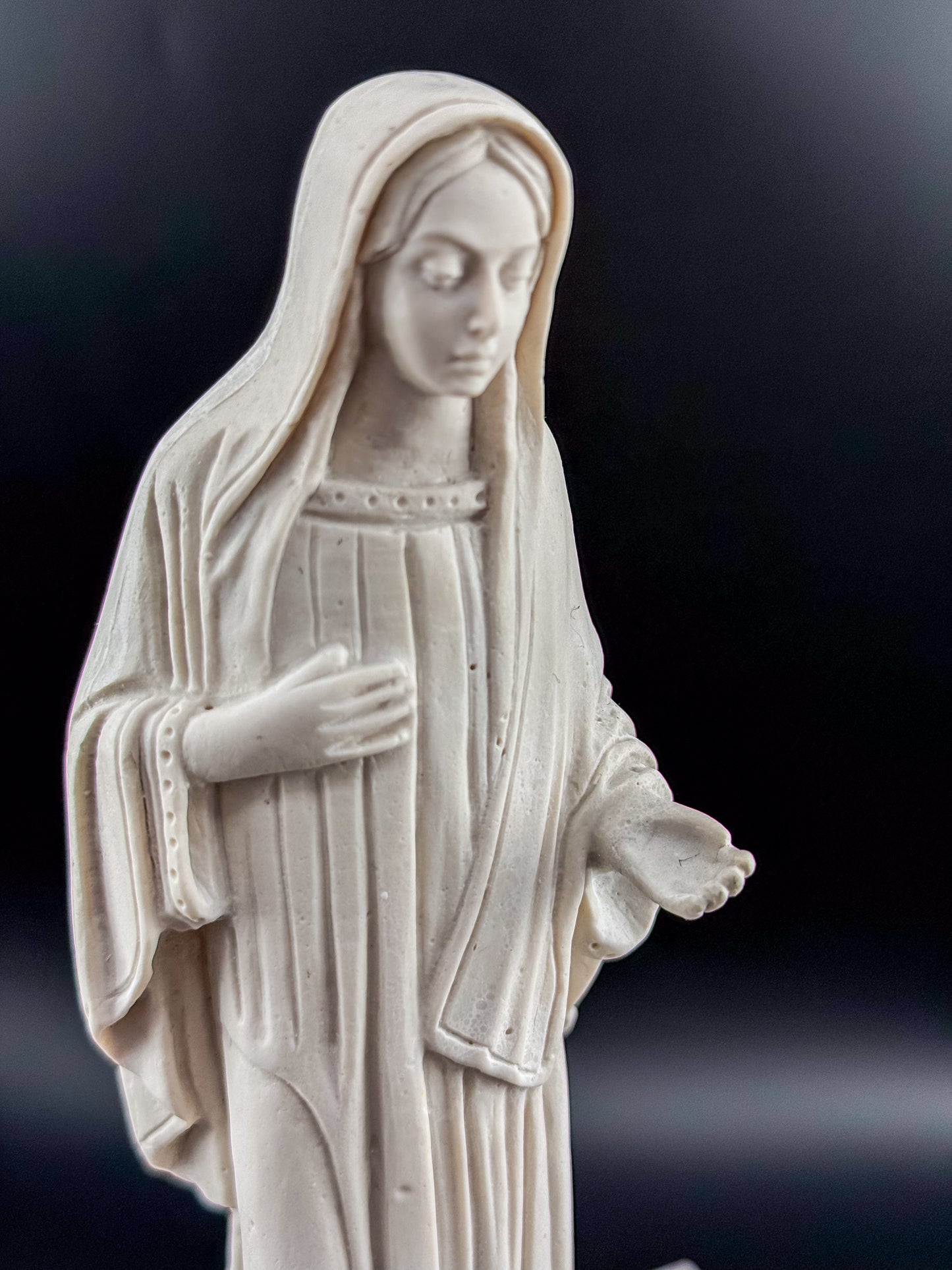 Vintage Our Lady of Medjugorje Ivory Resin Statue, Virgin Mary Figurine