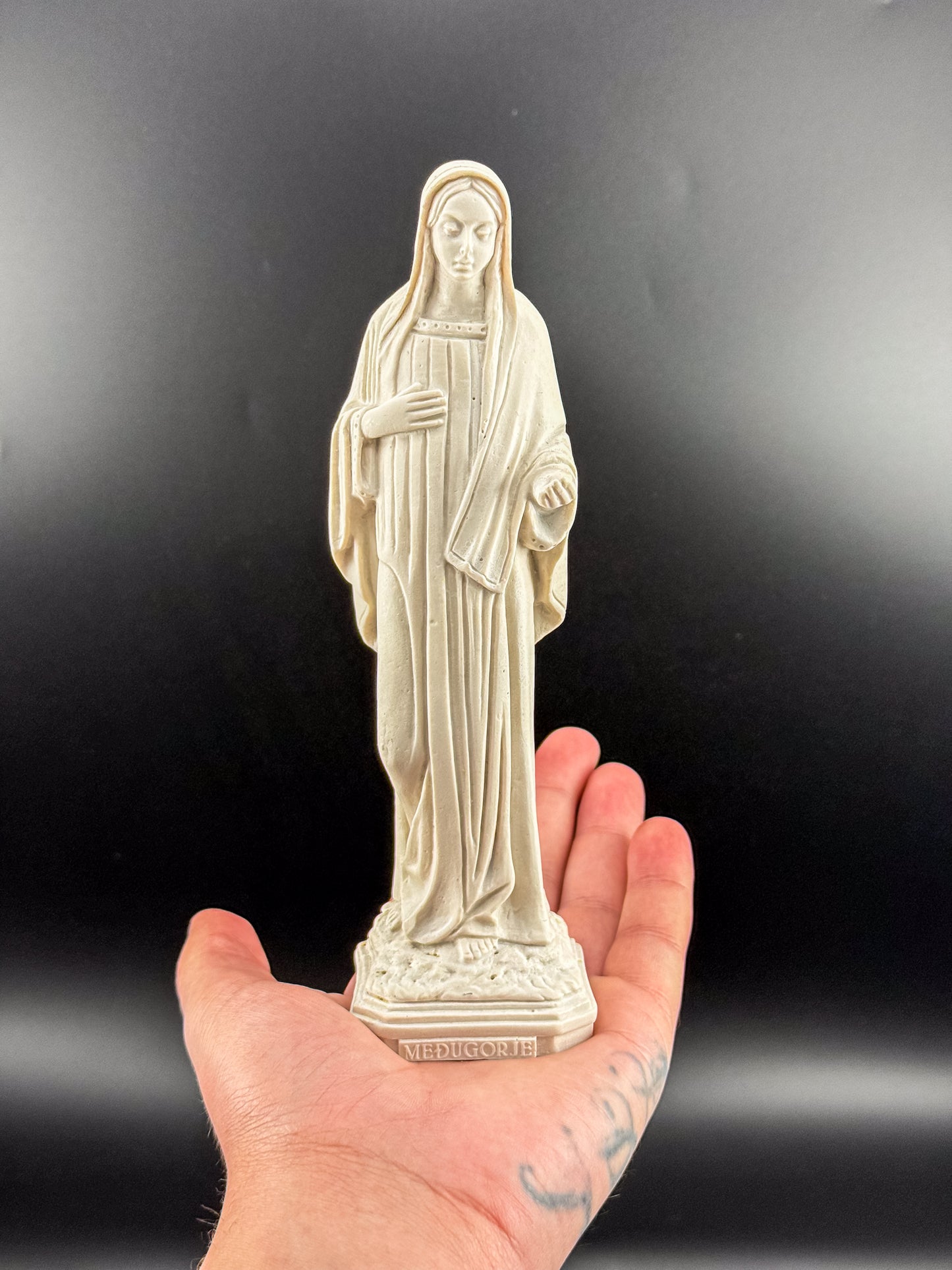 Vintage Our Lady of Medjugorje Ivory Resin Statue, Virgin Mary Figurine