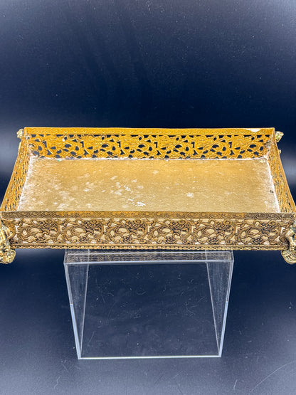 Vintage Hollywood Regency Gold Filigree Tissue Box Cover, Cherub Feet
