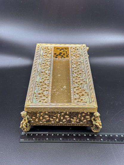 Vintage Hollywood Regency Gold Filigree Tissue Box Cover, Cherub Feet