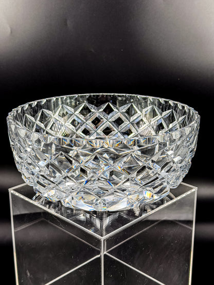 Vintage Cut Crystal Bowl with Diamond and Hobstar Pattern, Large Heavy Lead Crystal Serving Bowl