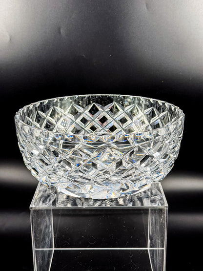 Vintage Cut Crystal Bowl with Diamond and Hobstar Pattern, Large Heavy Lead Crystal Serving Bowl