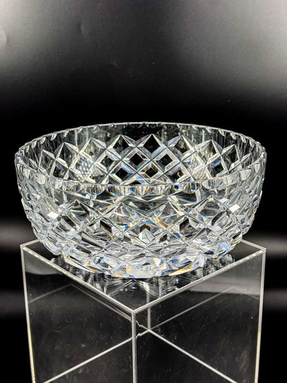 Vintage Cut Crystal Bowl with Diamond and Hobstar Pattern, Large Heavy Lead Crystal Serving Bowl