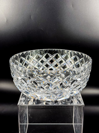 Vintage Cut Crystal Bowl with Diamond and Hobstar Pattern, Large Heavy Lead Crystal Serving Bowl
