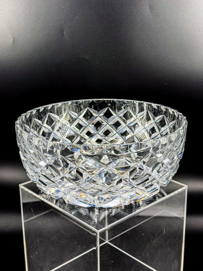 Vintage Cut Crystal Bowl with Diamond and Hobstar Pattern, Large Heavy Lead Crystal Serving Bowl