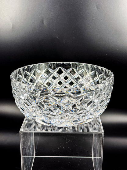 Vintage Cut Crystal Bowl with Diamond and Hobstar Pattern, Large Heavy Lead Crystal Serving Bowl