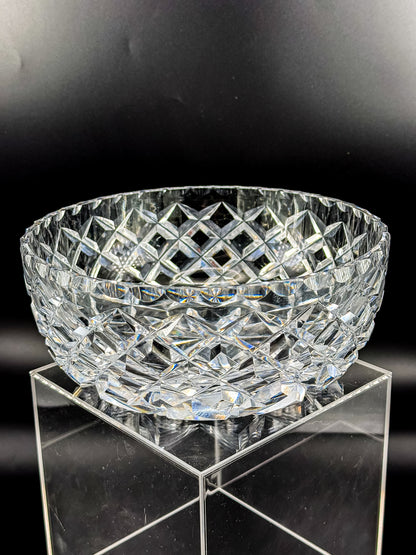 Vintage Cut Crystal Bowl with Diamond and Hobstar Pattern, Large Heavy Lead Crystal Serving Bowl