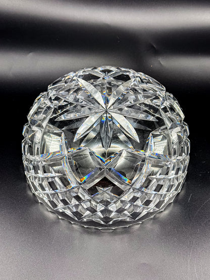 Vintage Cut Crystal Bowl with Diamond and Hobstar Pattern, Large Heavy Lead Crystal Serving Bowl
