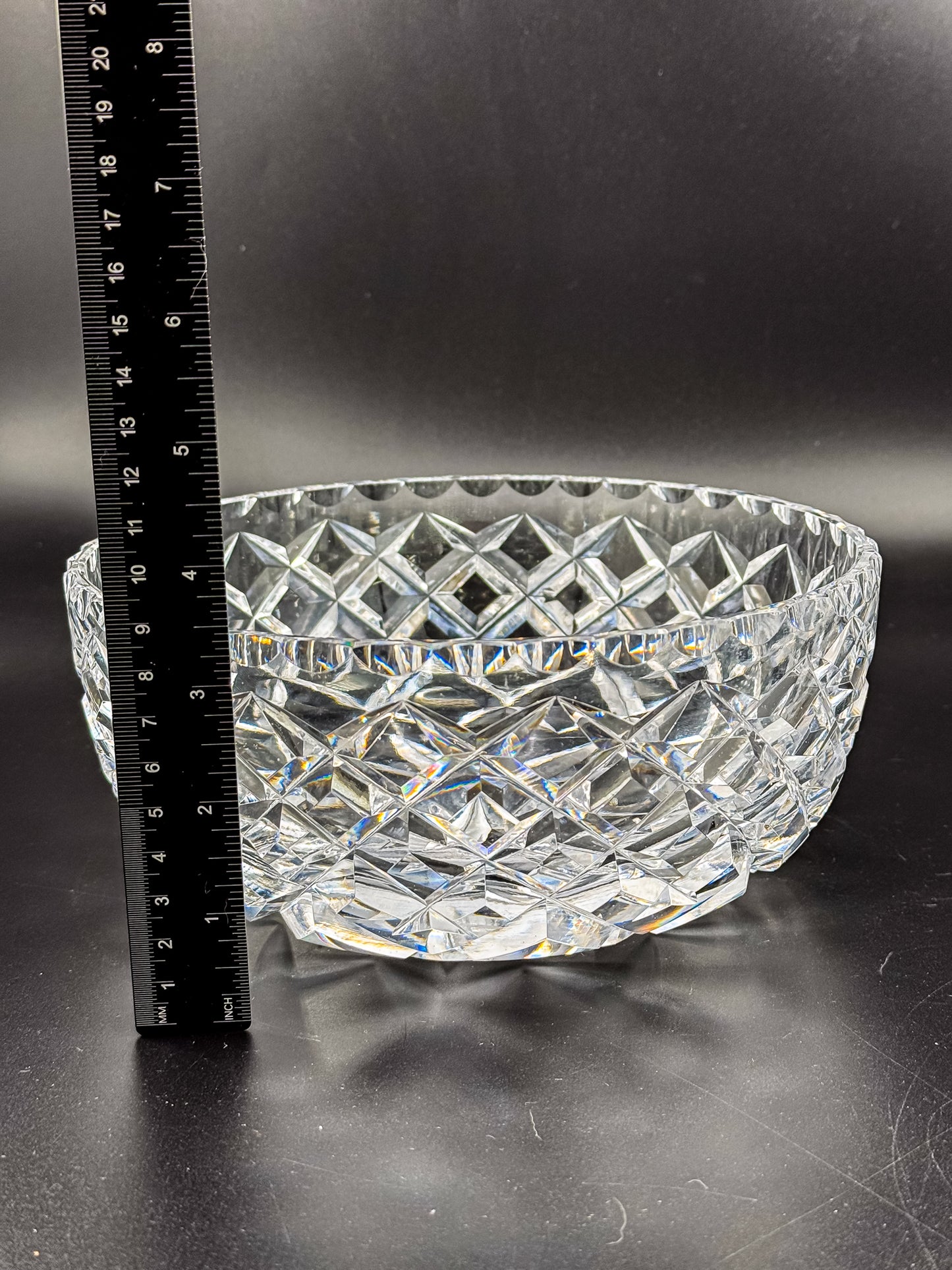 Vintage Cut Crystal Bowl with Diamond and Hobstar Pattern, Large Heavy Lead Crystal Serving Bowl