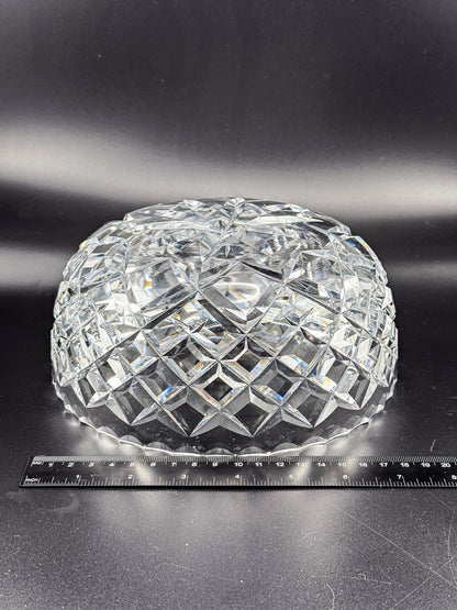 Vintage Cut Crystal Bowl with Diamond and Hobstar Pattern, Large Heavy Lead Crystal Serving Bowl