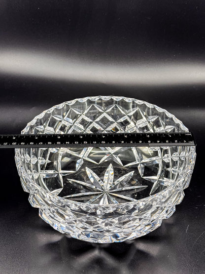 Vintage Cut Crystal Bowl with Diamond and Hobstar Pattern, Large Heavy Lead Crystal Serving Bowl