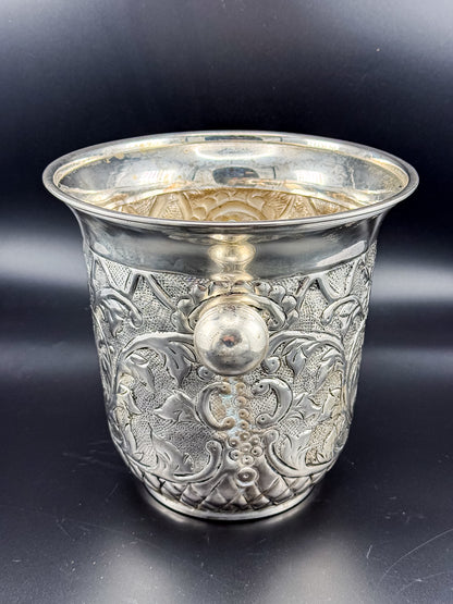 Vintage Repoussé Floral Ice Bucket, Champagne Bucket or Vase with Spherical Handles