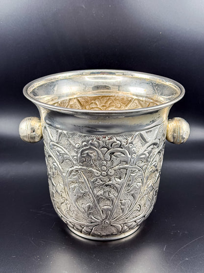 Vintage Repoussé Floral Ice Bucket, Champagne Bucket or Vase with Spherical Handles