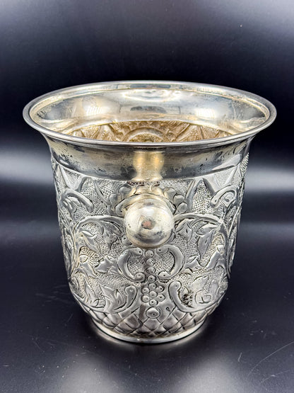Vintage Repoussé Floral Ice Bucket, Champagne Bucket or Vase with Spherical Handles