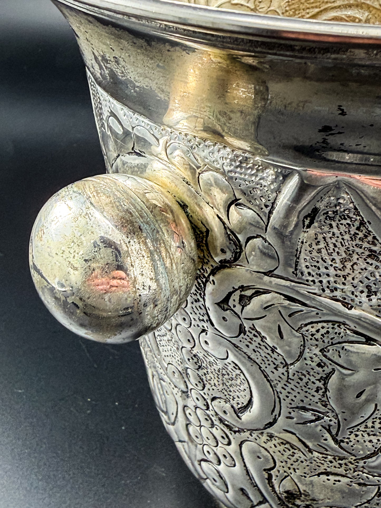 Vintage Repoussé Floral Ice Bucket, Champagne Bucket or Vase with Spherical Handles