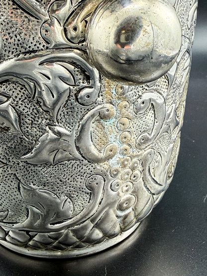 Vintage Repoussé Floral Ice Bucket, Champagne Bucket or Vase with Spherical Handles